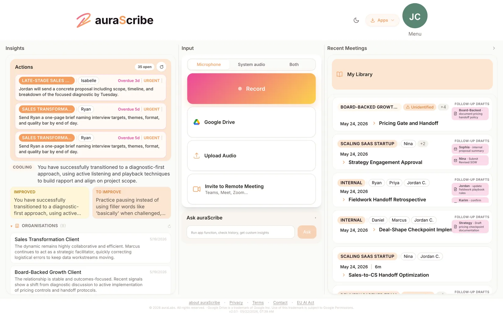 auraScribe interface